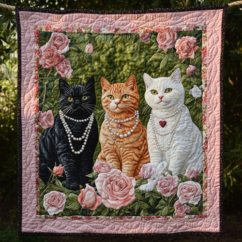 Cat Pink Roses WT2101003CL Quilt
