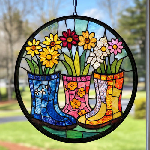 Boots In Flower Garden WY2202102CL Suncatcher