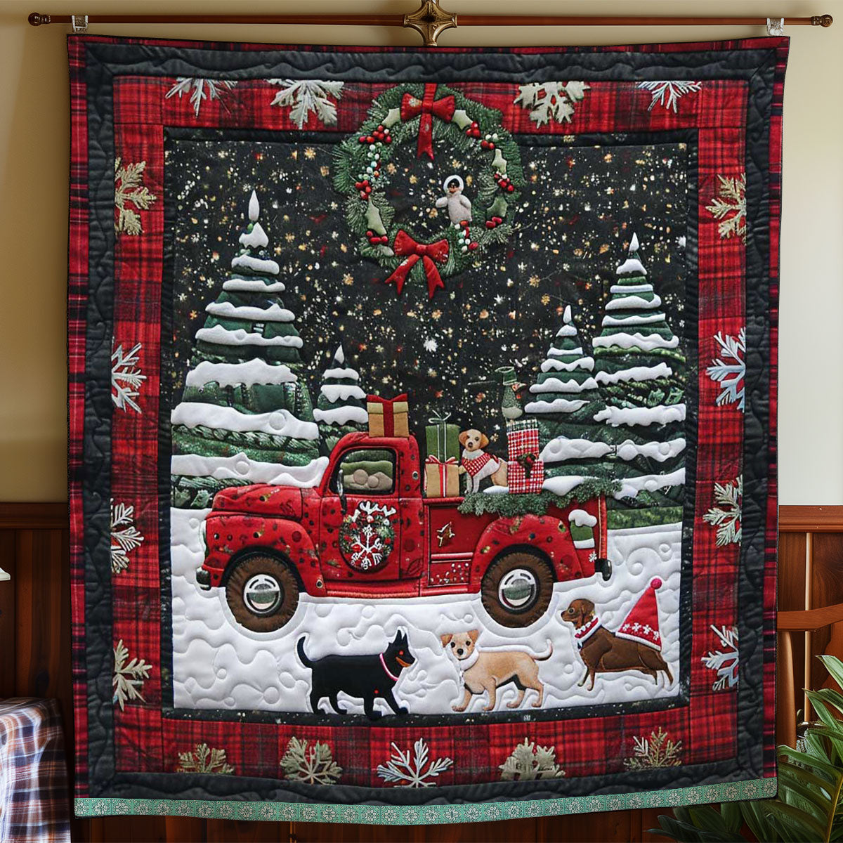 Red Truck Christmas Pups WN1109033CL Quilt