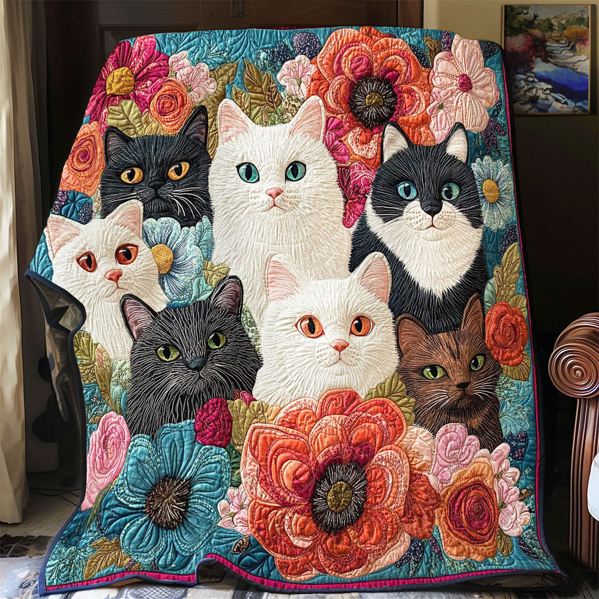 Cat Portrait Garden WY0202007CL Quilt