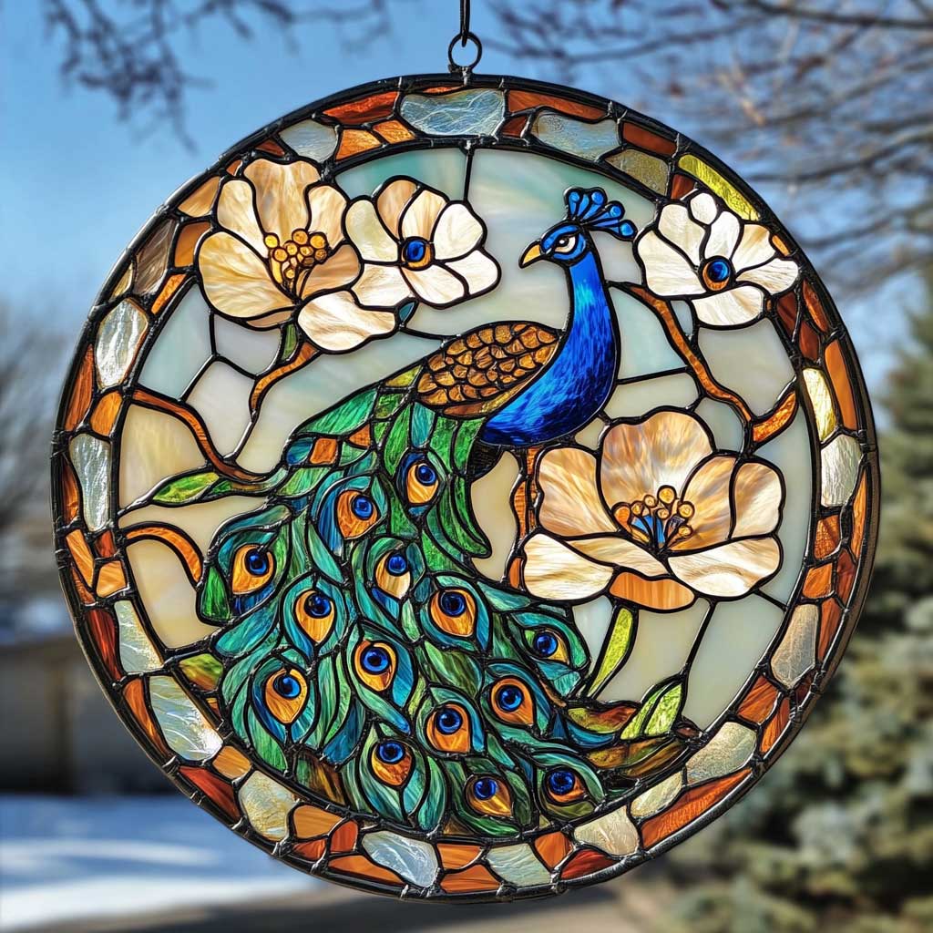 Peacock WJ0310048CL Stained Glass Suncatcher