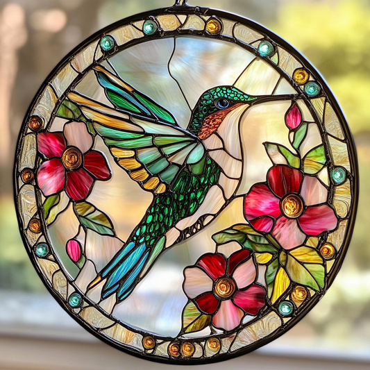 Hummingbird Whisper WN0611122CL Stained Glass Suncatcher