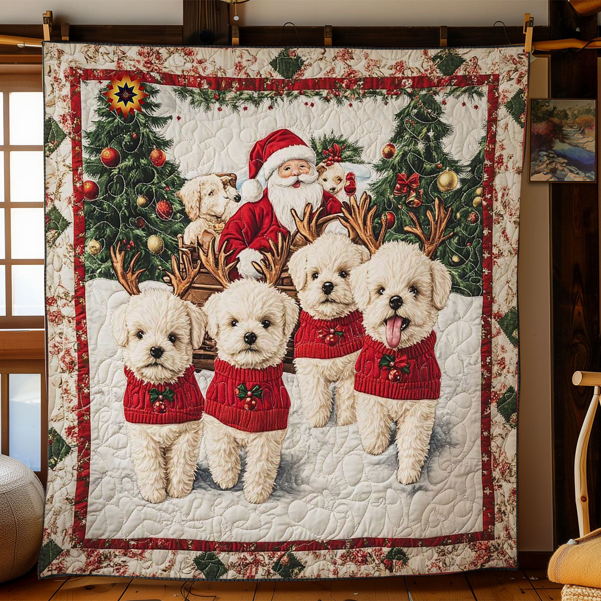 Cozy Christmas Bichon Frise WN0811045CL Quilt