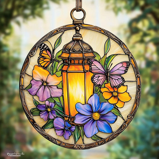 Lantern In Garden WY1401020CL Stained Glass Suncatcher