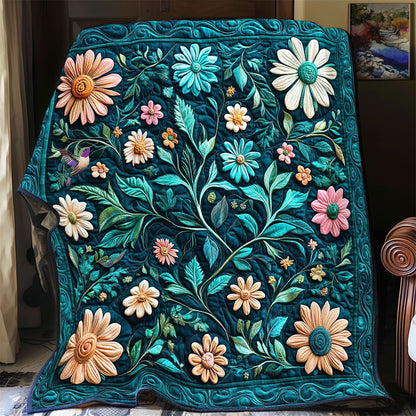 Teal Flower Garden WY0611019CL Quilt