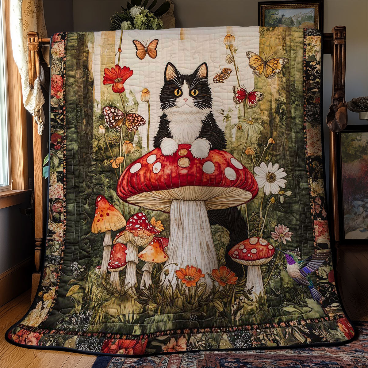 Tuxedo Cat's Mushroom Wonderland WN2011120CL Quilt