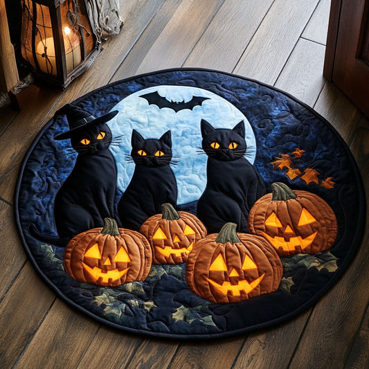 Mystic Pumpkin Cat CW1707038CL Quilted Round Mat