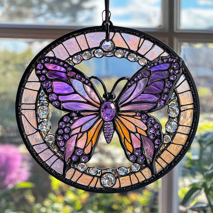 Purple Butterfly WJ2210036CL Stained Glass Suncatcher