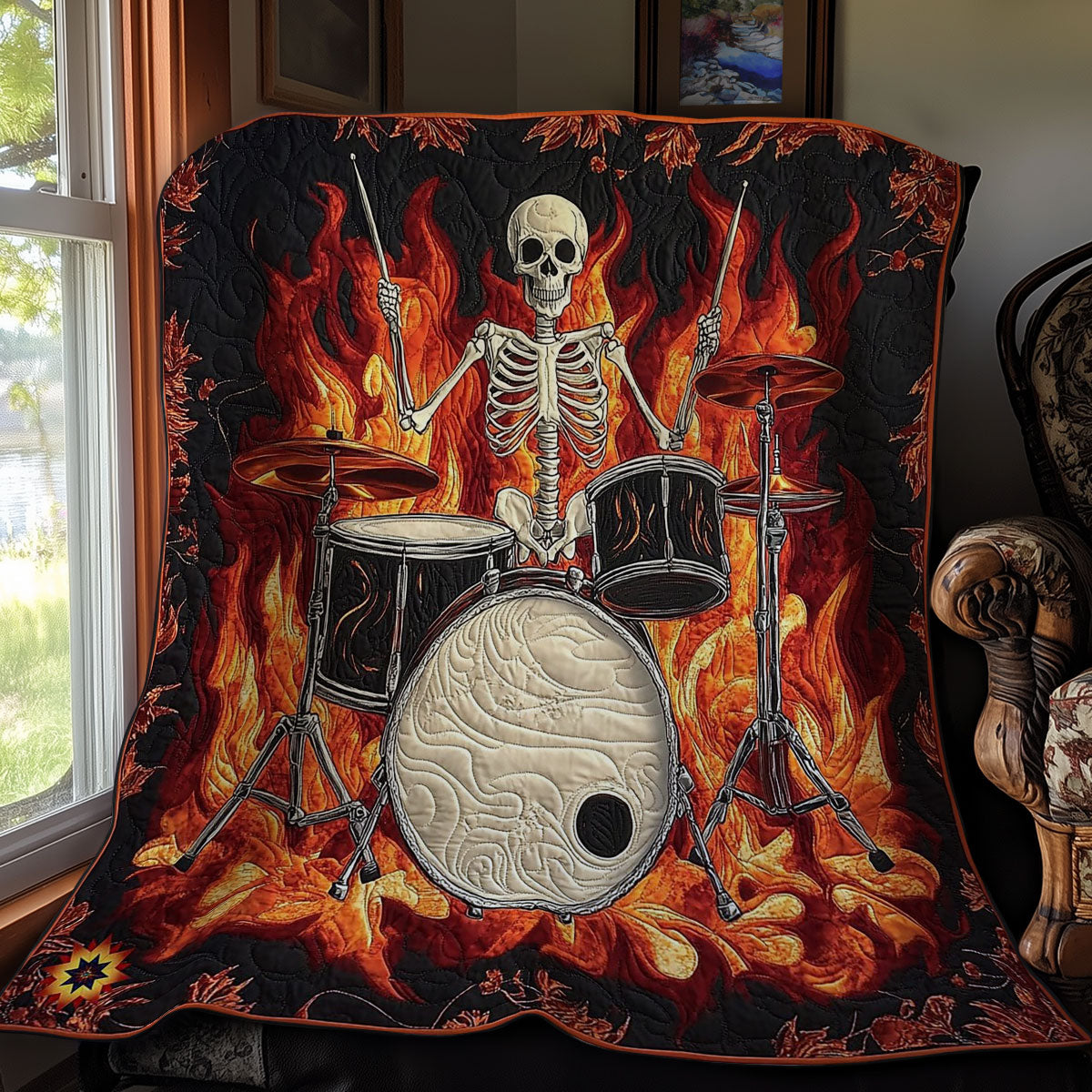 Skeleton Playing Drum WY0412025CL Quilt