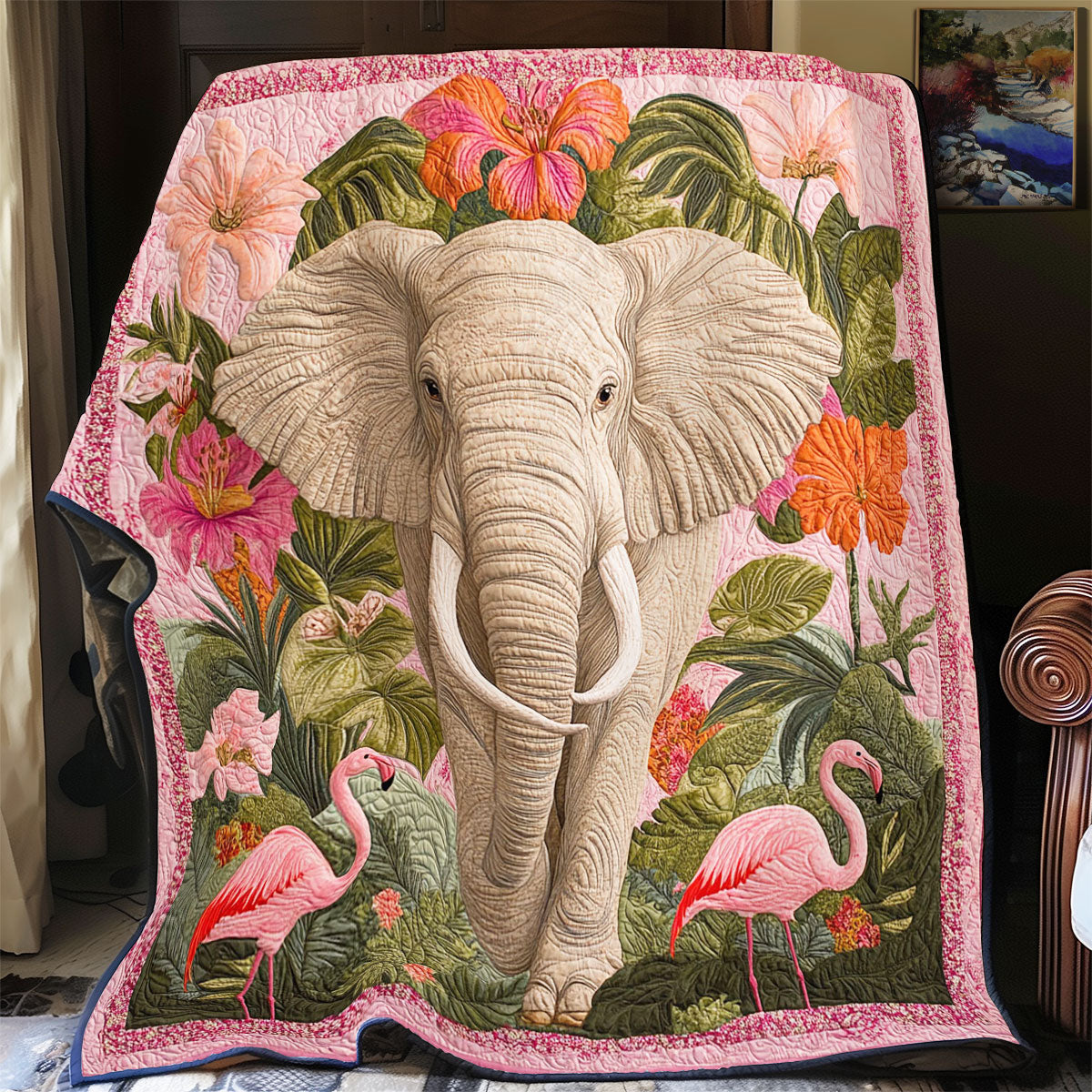 Elephant And Flamingo WY0202016CL Quilt