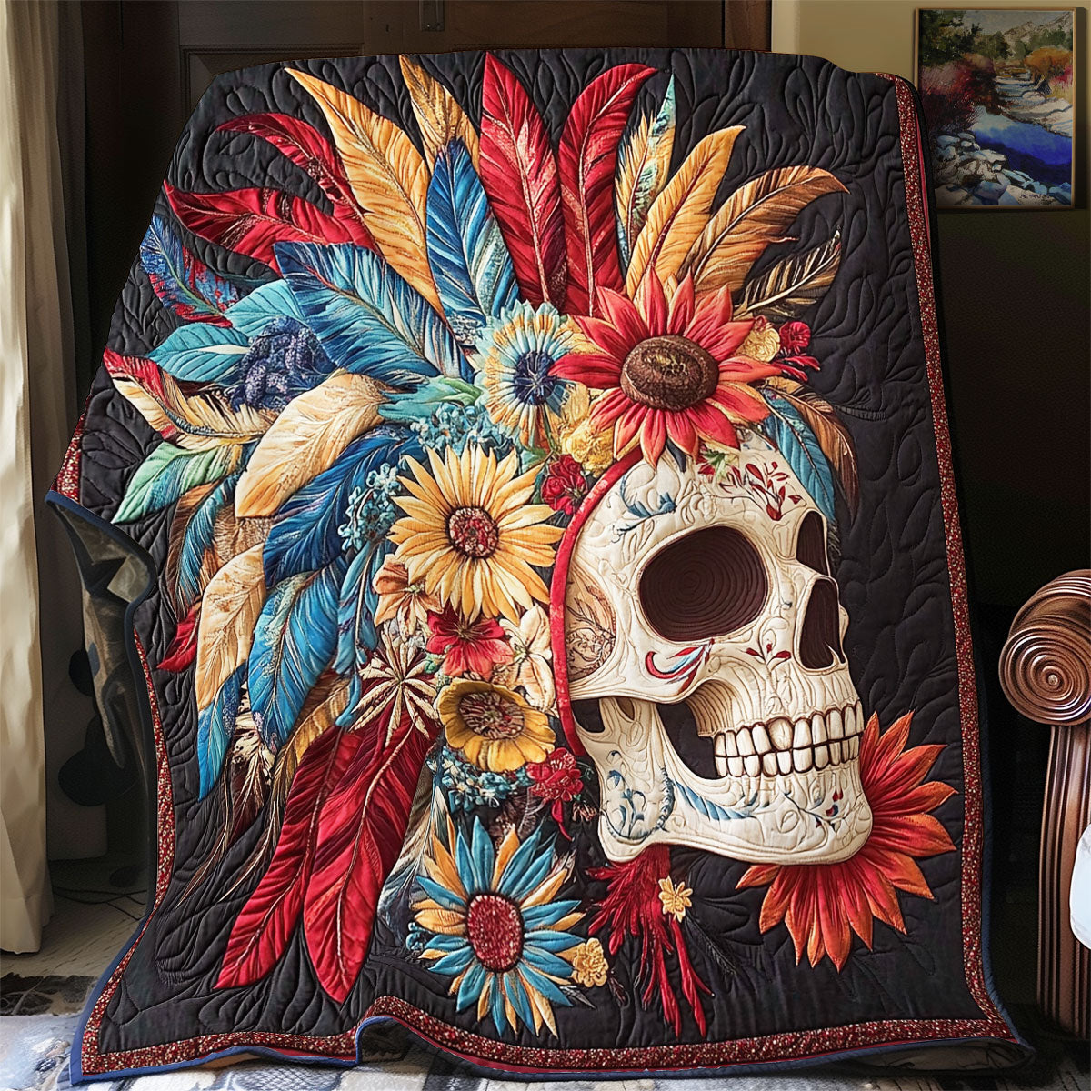 Feather Headdress Skull WY0301041CL Quilt