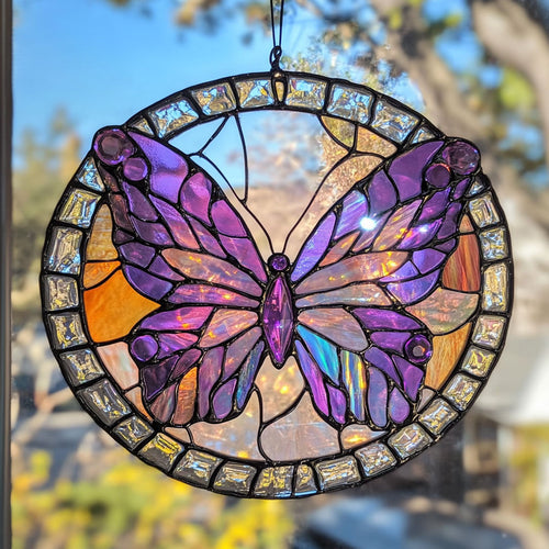 Purple Butterfly WJ2210038CL Stained Glass Suncatcher