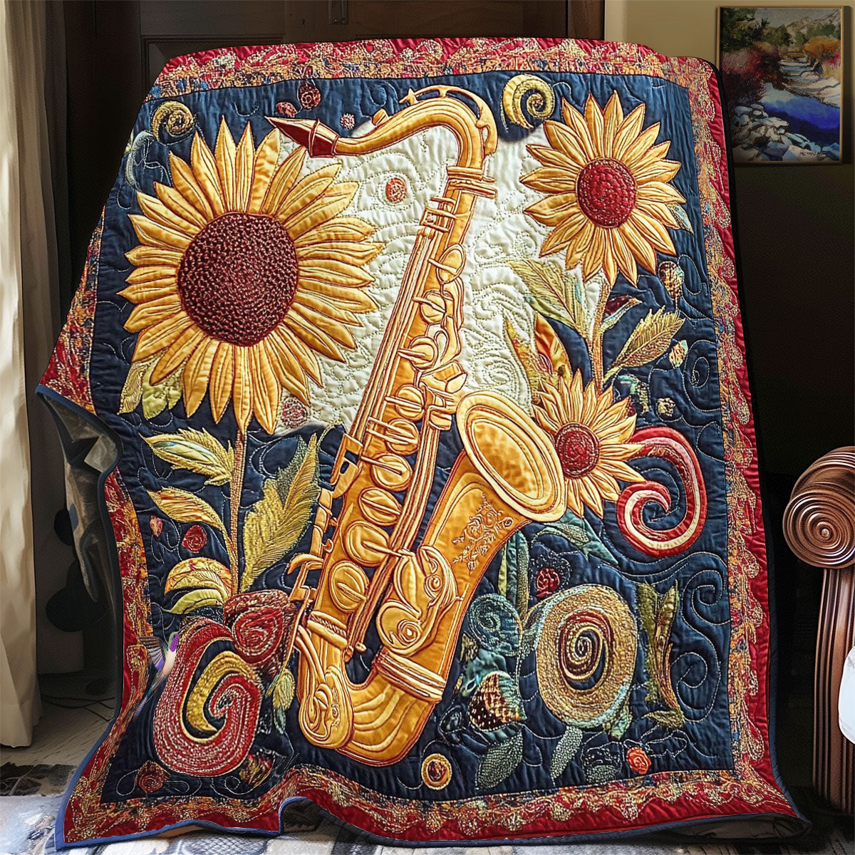 Sunflower And Saxophone WY2512028CL Quilt