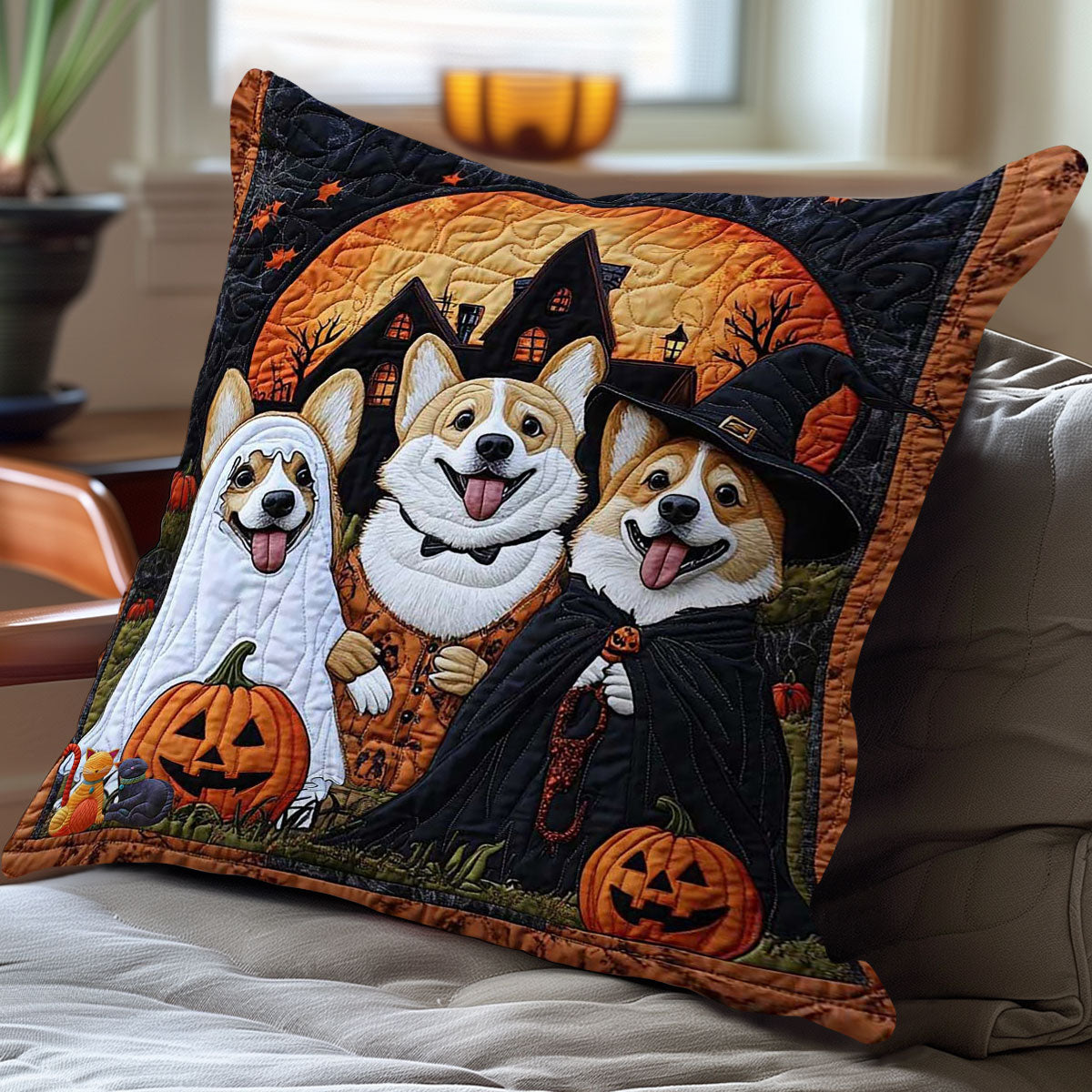 Corgi Halloween Haunt WN0310093CL Quilt Pillow Case