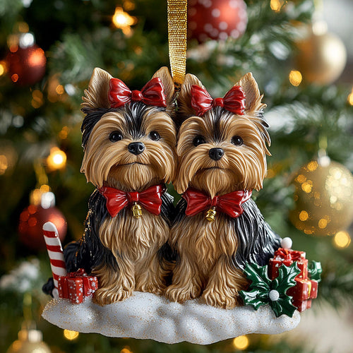 Festive Yorkies CP1710050CL Christmas Ornament