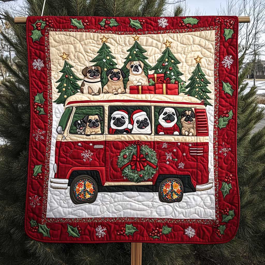 Pug Santa Camper WN0110018CL Quilt