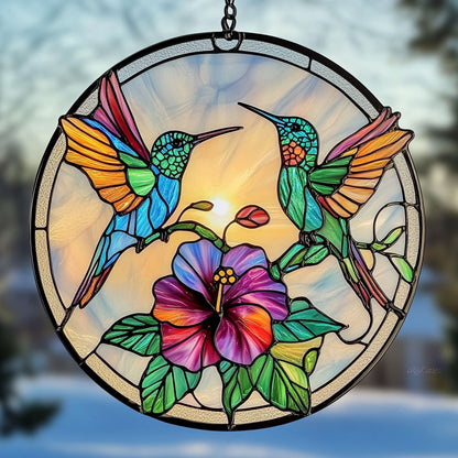 Couple Hummingbird Hibiscus WT2702145CL Suncatcher