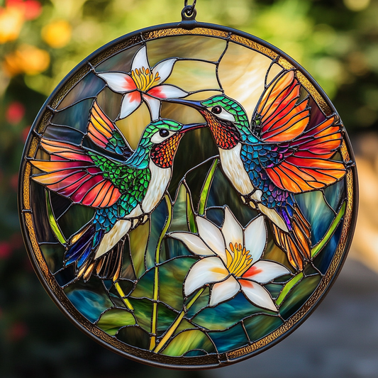 Hummingbird Lovers XR0410018CL Stained Glass Suncatcher