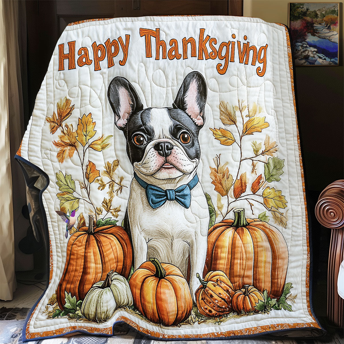 Bull Dog Thanksgiving WY2011042CL Quilt