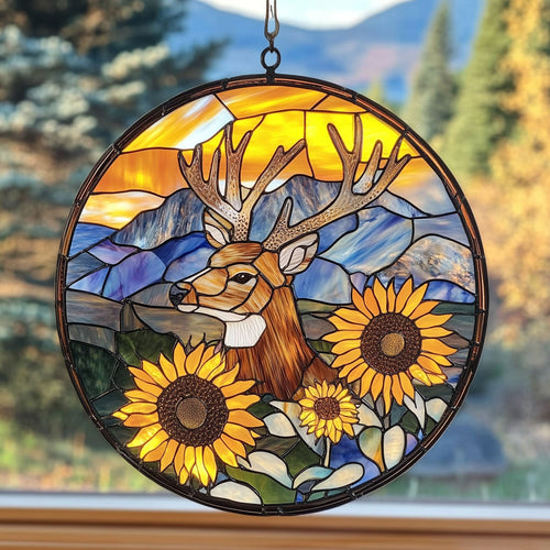 Deer In Sunflower WY2301088CL Suncatcher