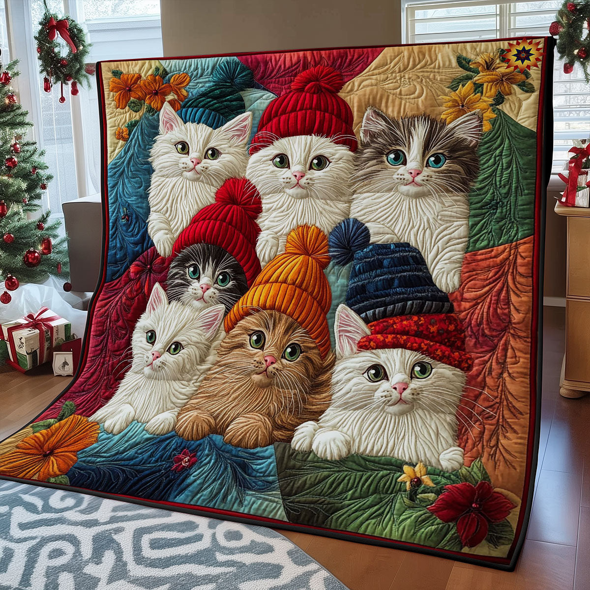 Winter Of Cat Family WY1012059CL Quilt