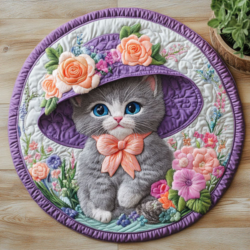Floral Kitten CW1606019CL Quilted Round Mat