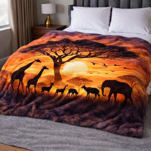 African Sunset QA2601008CL Faux Fur Throw Blanket