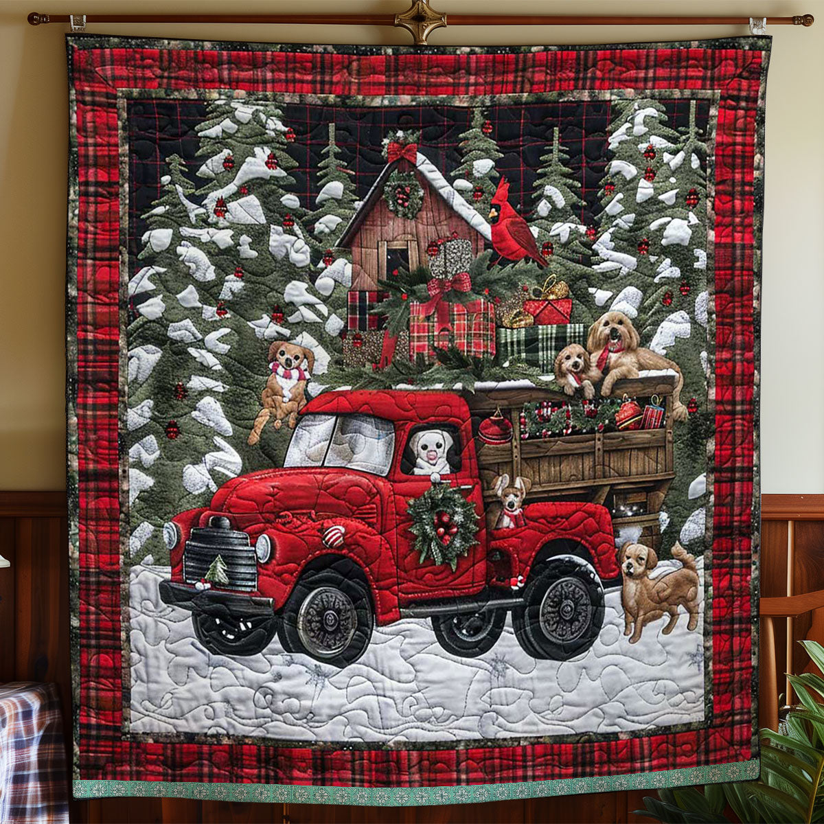 Holiday Pups On Red Truck WN1109028CL Quilt