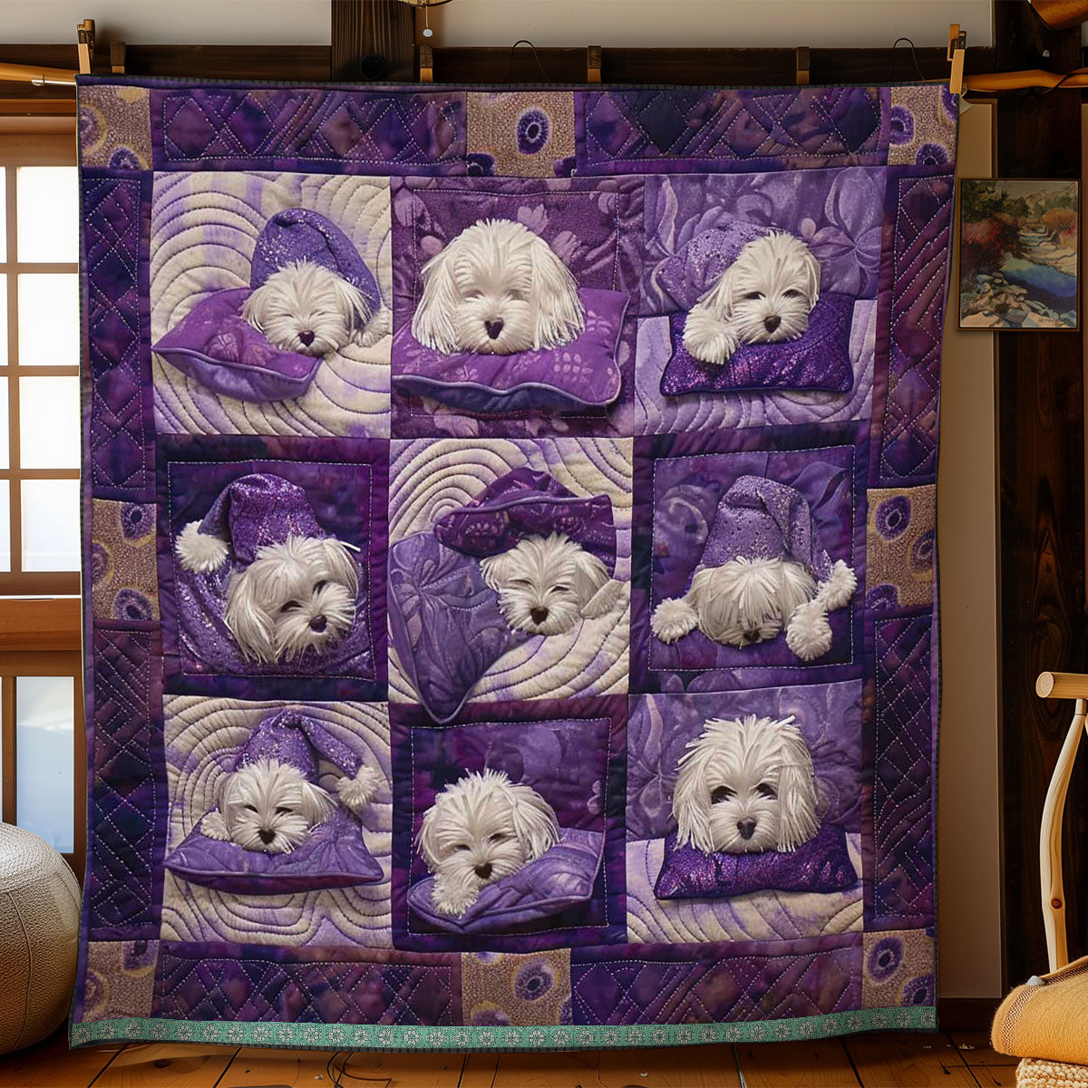 Sleeping Bichon Frise Dog WN1209065CL Quilt