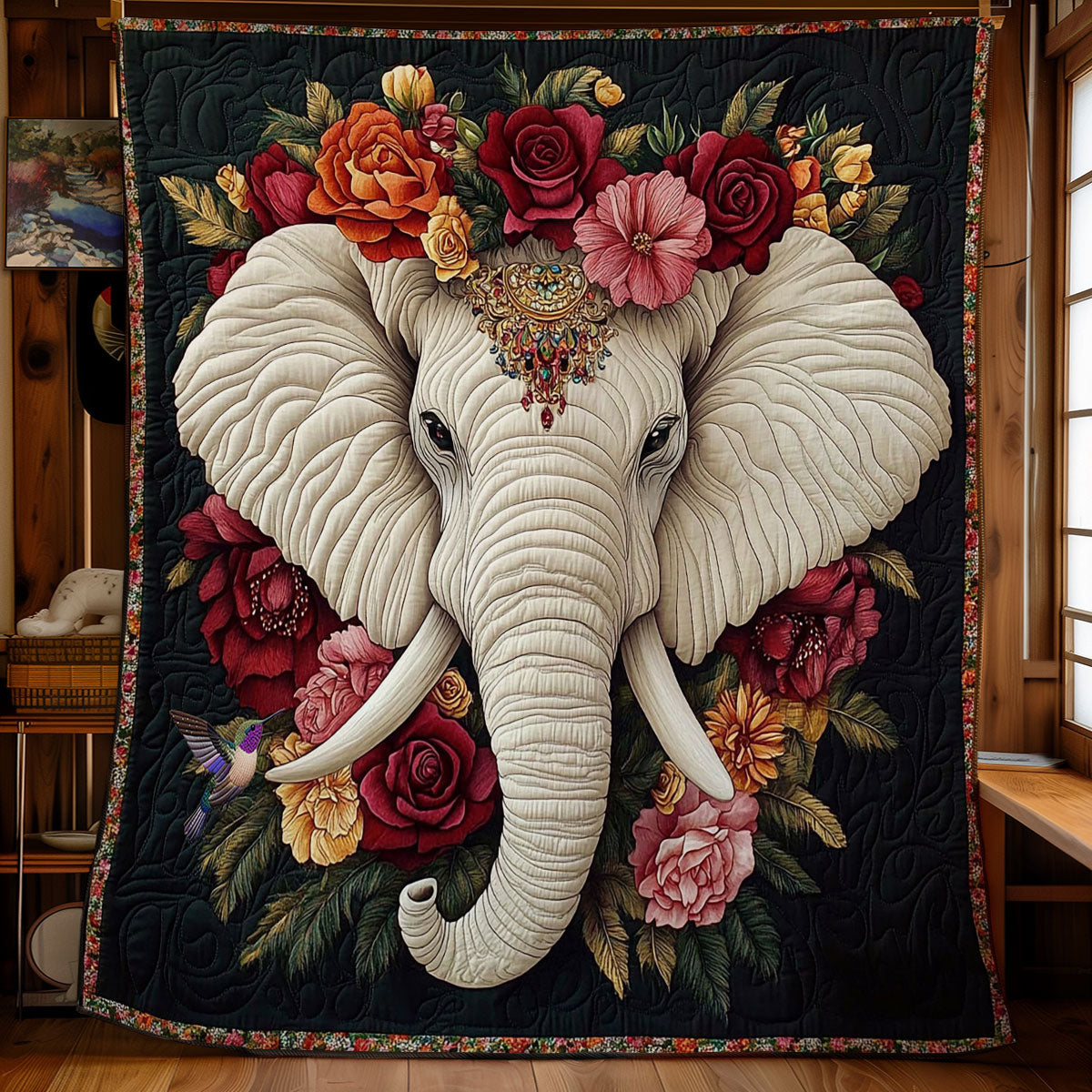 Flower White Elephant WY0512033CL Quilt