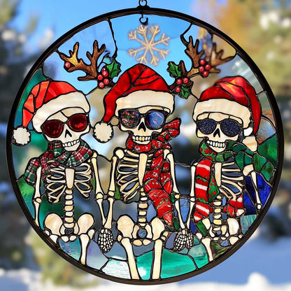 Merry Skeletons WN0711048CL Stained Glass Suncatcher