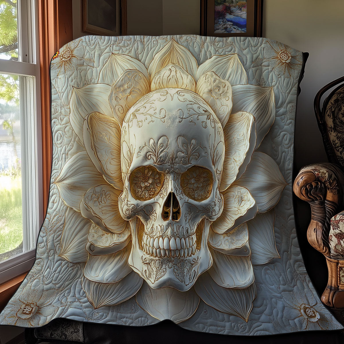 White Lotus Skull WY2011011CL Quilt