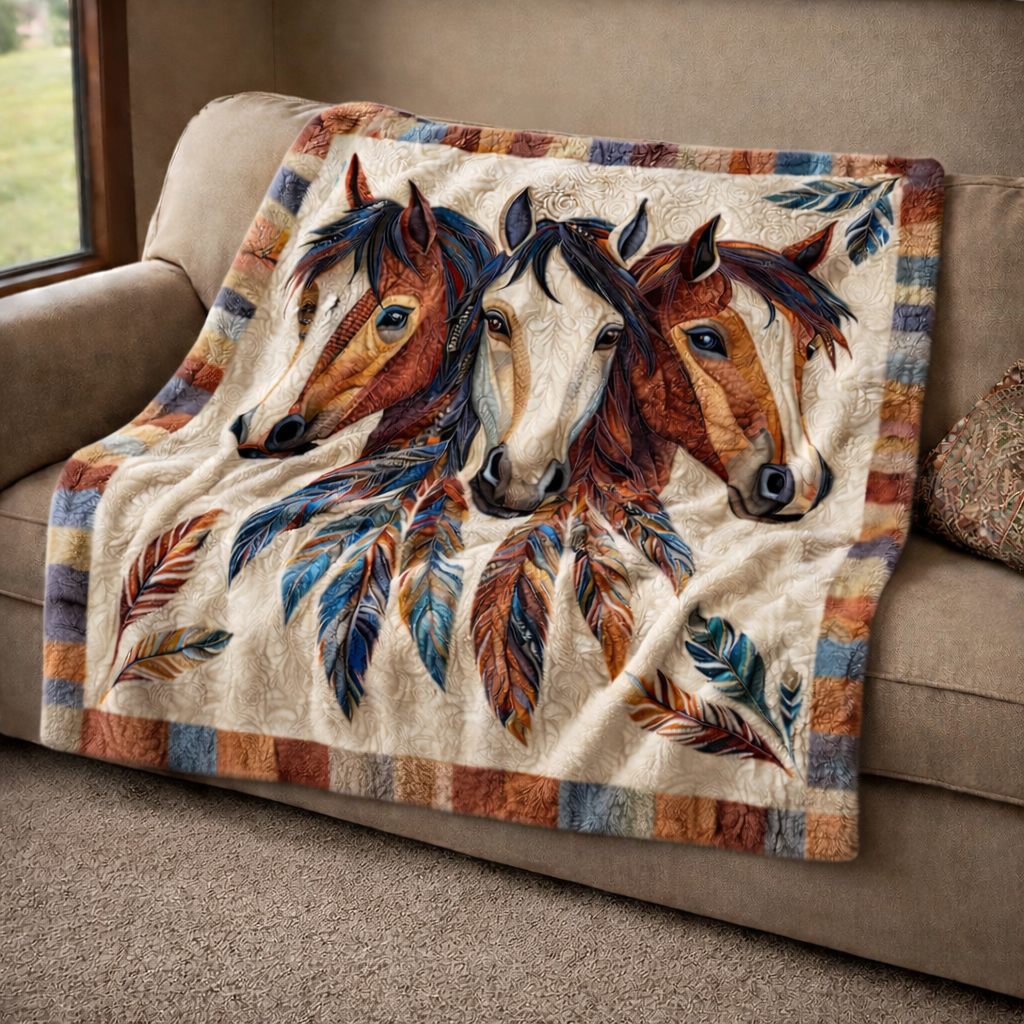 Trio Native Horse QA2201003CL Faux Fur Throw Blanket