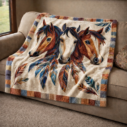 Trio Native Horse QA2201003CL Faux Fur Throw Blanket