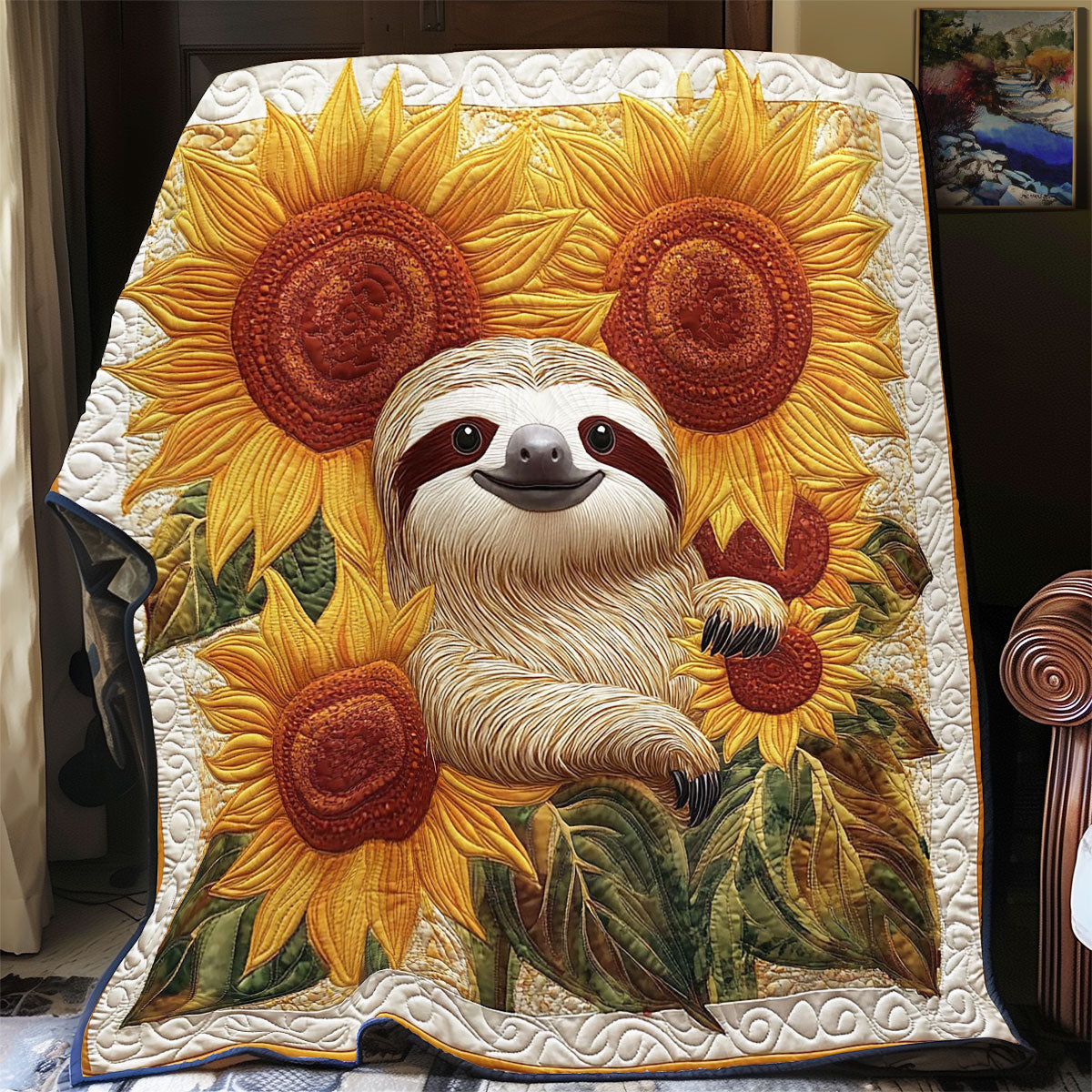 Sloth In Sunflower Garden WY0202058CL Quilt