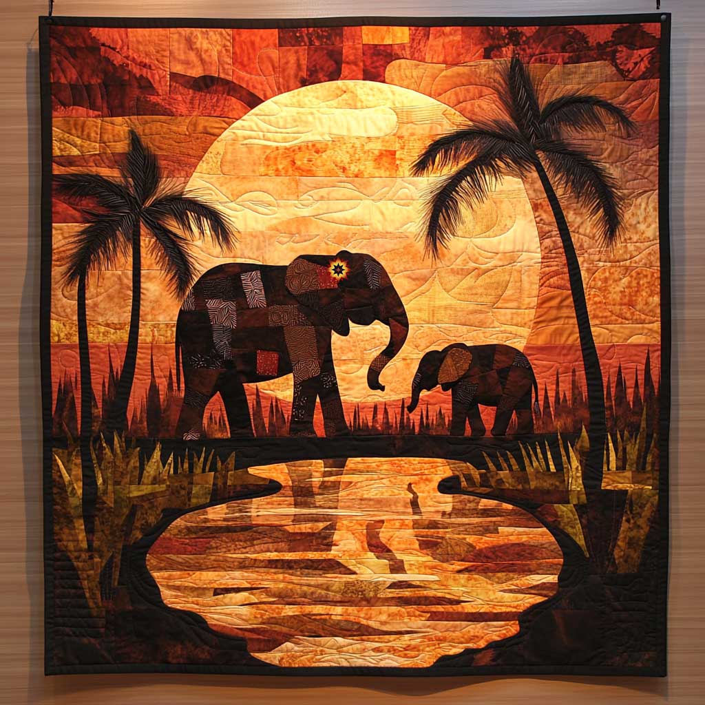 Elephant Family Sunset Safari WP2211056CL Quilt