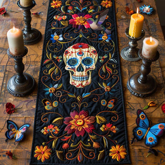 Floral Skull WN3010094CL Quilted Table Runner