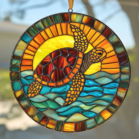 Sunset Turtle WN2211076CL Stained Glass Suncatcher