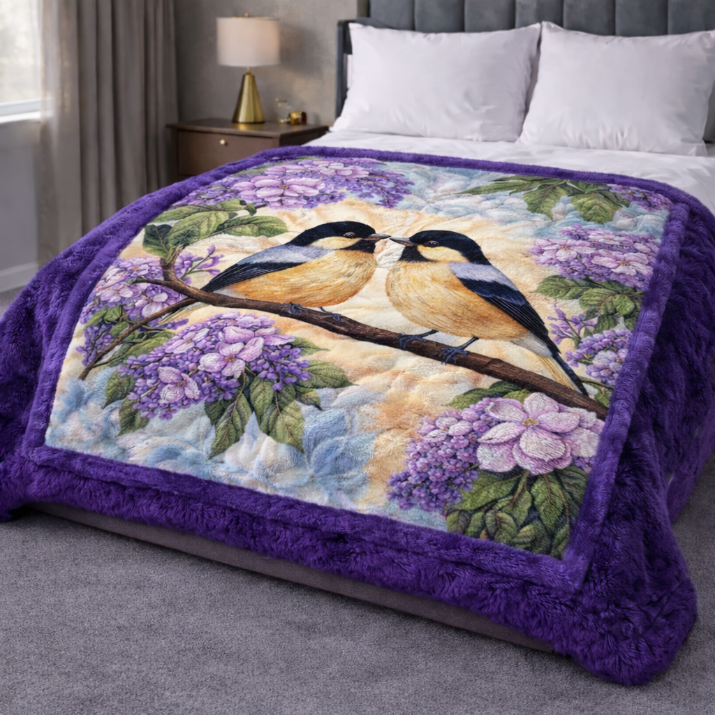 Spring Violet Birds QA2701002CL Faux Fur Throw Blanket