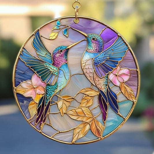 Hummingbird Purple Light WU0611098CL Stained Glass Suncatcher