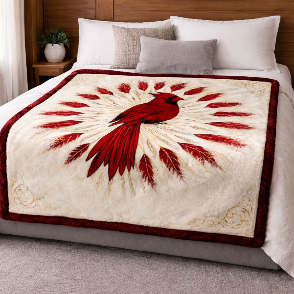 Scarlet Cardinal Feather KL1901003CL Faux Fur Throw Blanket