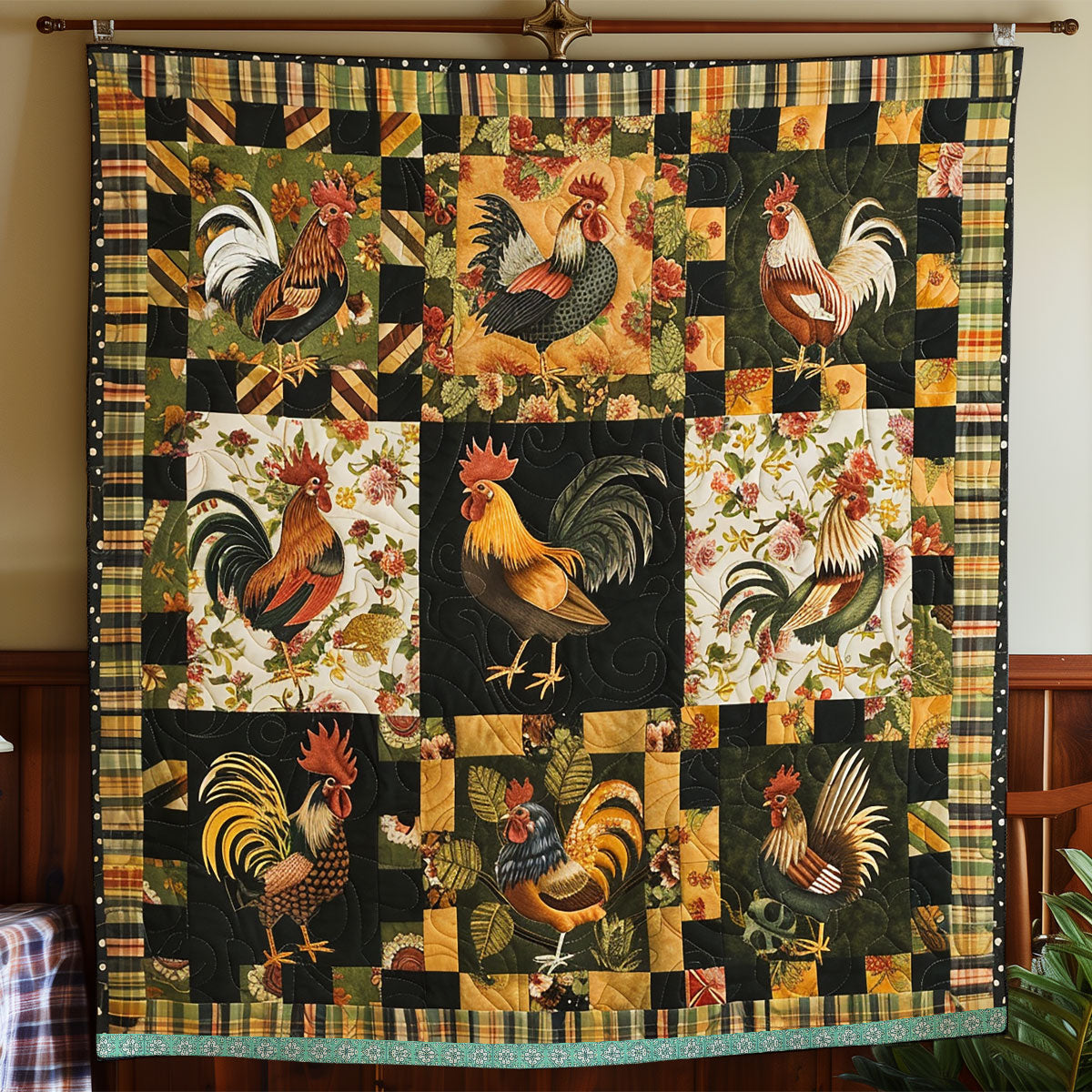 Floral Vintage Chicken WP0609024CL Quilt