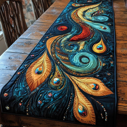 Beautiful Peacock Feather WY2802004CL Quilted Table Runner