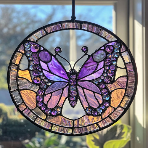 Purple Butterfly WJ2410042CL Stained Glass Suncatcher