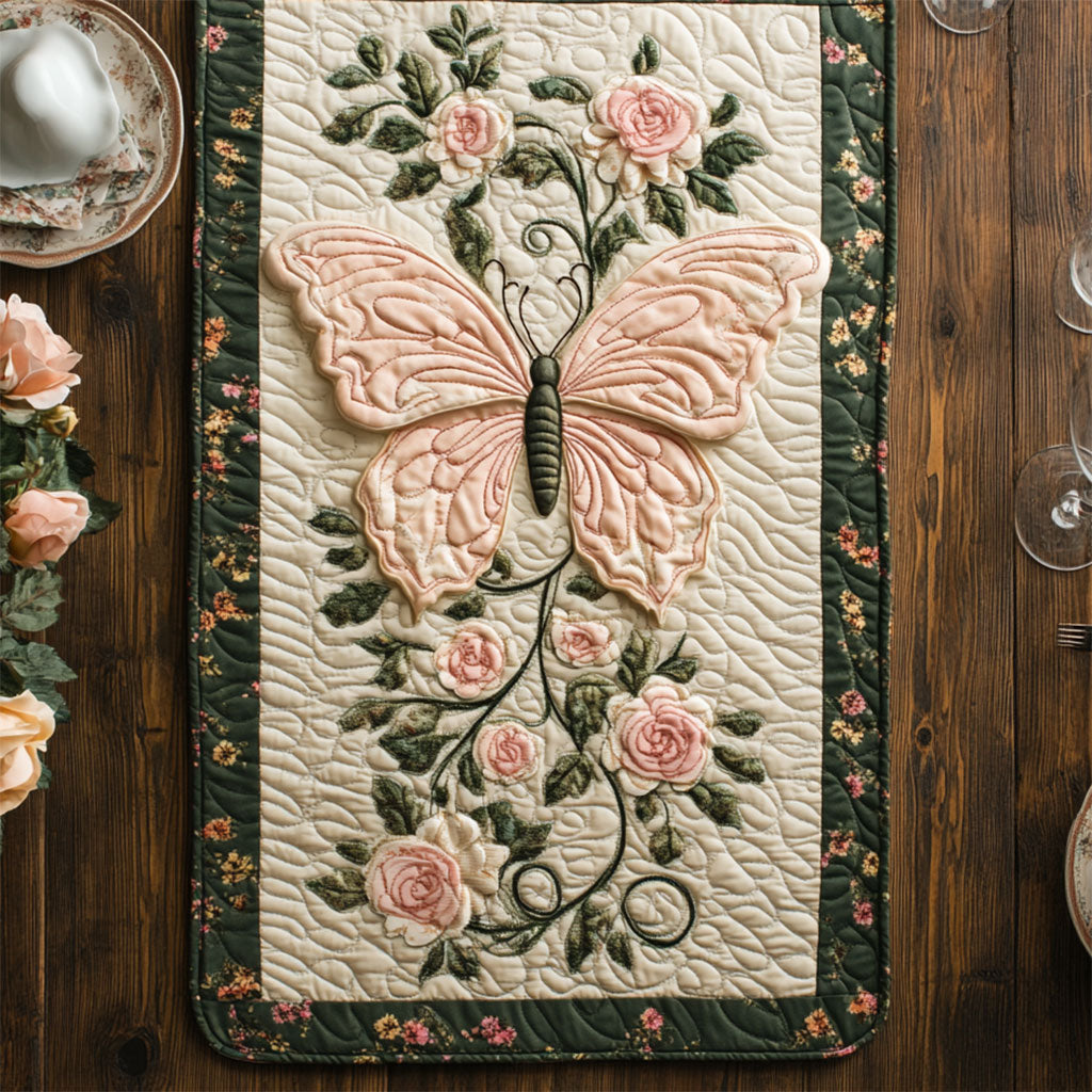 Butterfly In Rose Garden WY2802040CL Quilted Table Runner