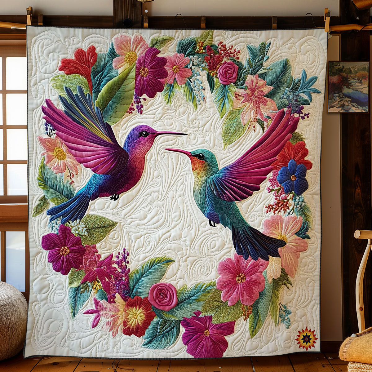Flower Wreath Hummingbird WY2911031CL Quilt