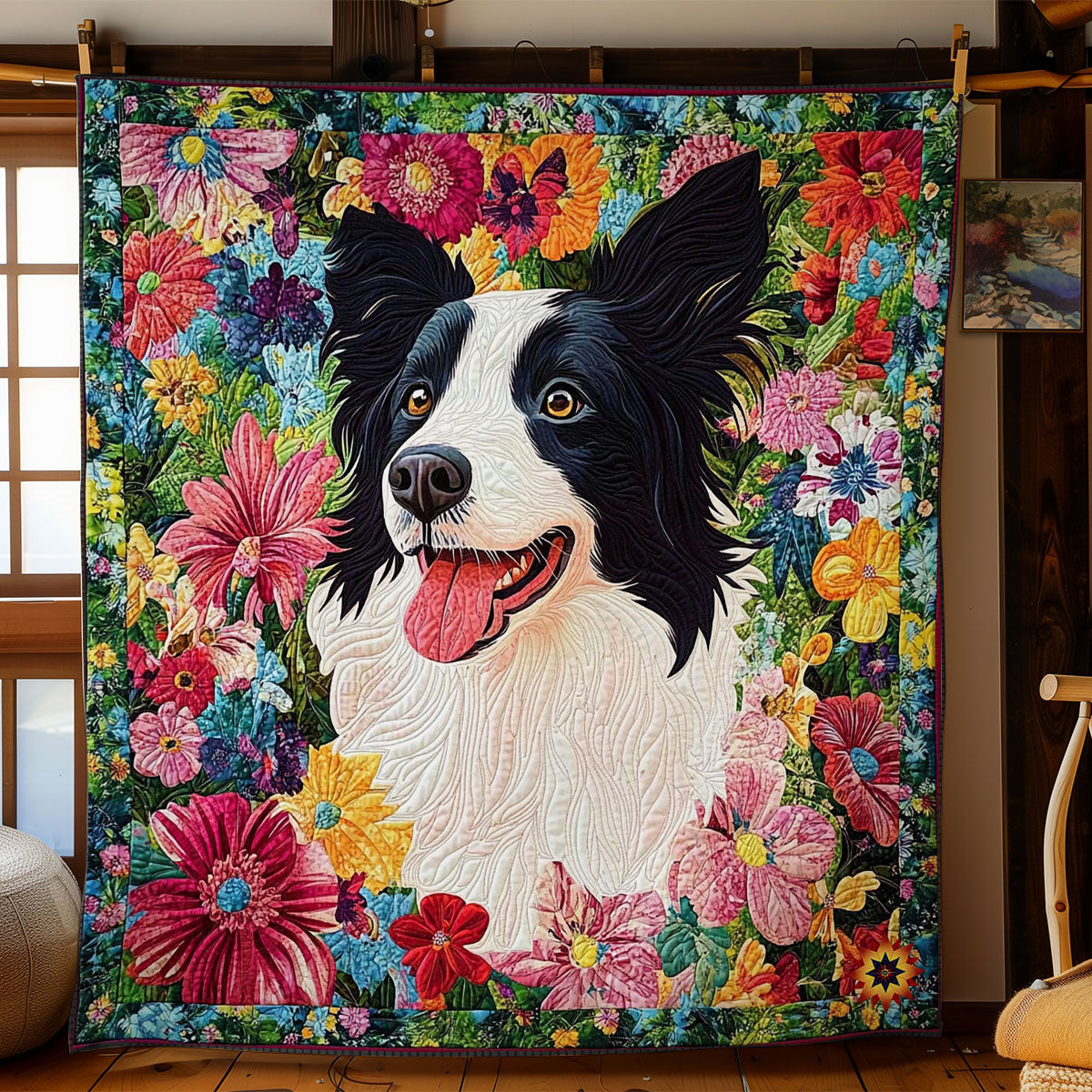 Border Collie In Garden WY1312003CL Quilt