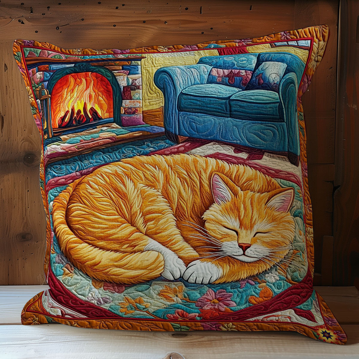 Orange Cat Sleeping WY1712065CL Quilt Pillow Case