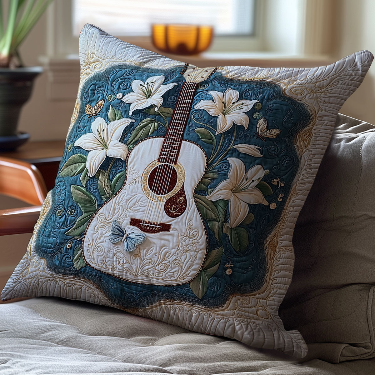 Guitar In Lilies Forest WY0101016CL Quilt Pillow Case