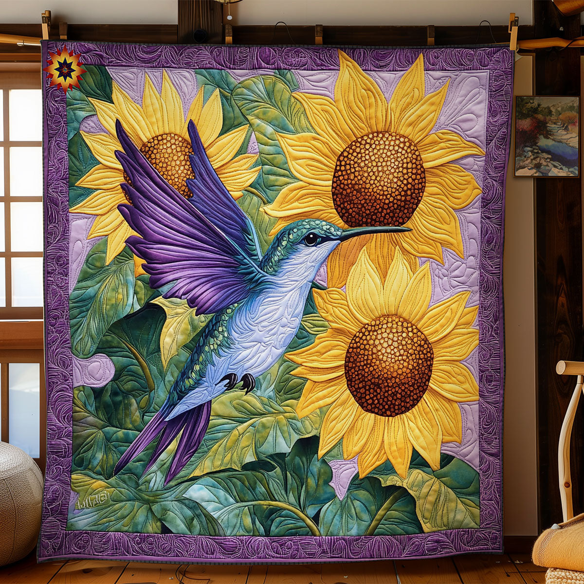 Sunflower Hummingbird WY2111027CL Quilt